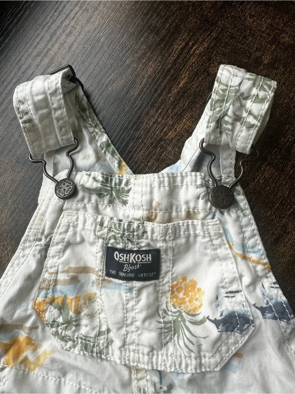 OshKosh B'gosh White Tropical Print Cotton Short Overalls 18 Months